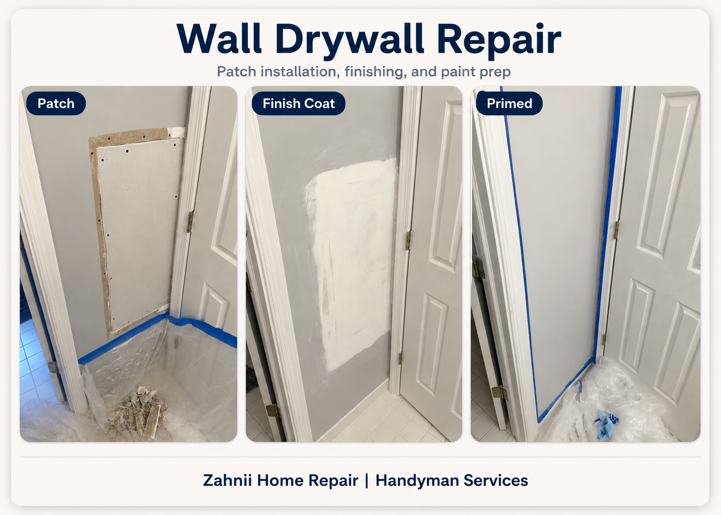 Wall drywall repair project by Zahnii Home Repair